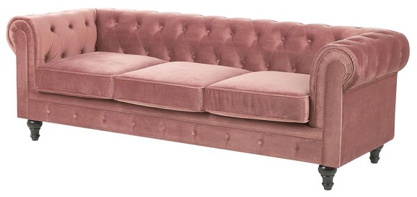 Kanapé 3 személyes CHESTERFIELD Bársony Rózsaszín