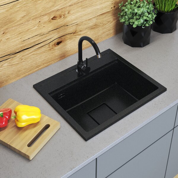 Gamma Quadro 5850, 1 rekeszes gránit mosogató 580x495x220 mm, fekete-arany, GMA-ZLE000232