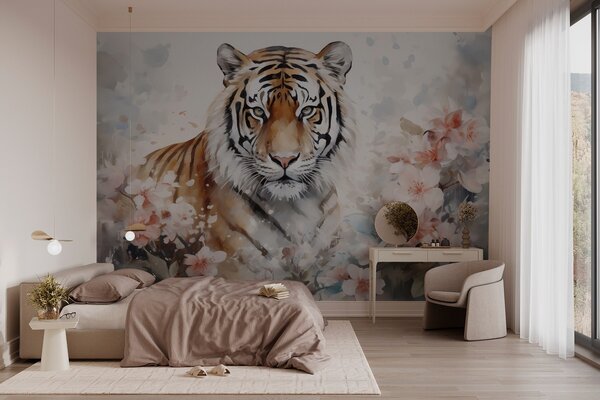 Fotótapéta Tigris egy virágos kertben, Modern fotótapéta, Modern fotótapéta, w02892 - Muralas.hu