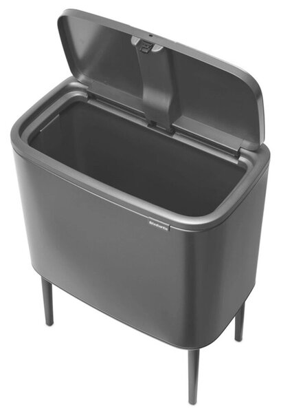 Brabantia Bo Touch Bin nyomófedeles hulladékgyűjtő, magasított, lábakon álló, műanyag tartály, 36L - R méret, acél, magabiztos szürke - 233562