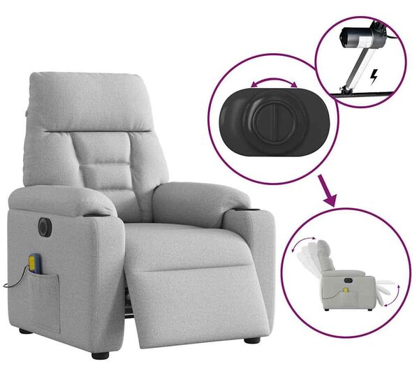 VidaXL felhőszürke szövet dönthető elektromos masszázsfotel