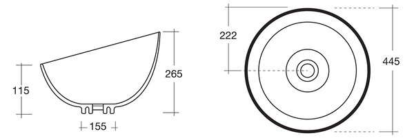 Sapho Sapho, DOME OBLIQUO kerámia mosdó pultra szerelhető, magas, Ø 44,5 cm, fehér, WH031