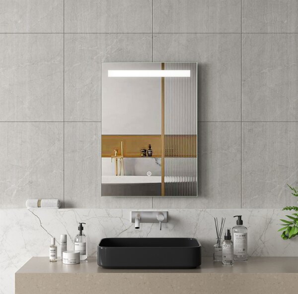 Erga Scarlet, téglalap alakú LED tükör 50x70cm, 345 lm, 3 fényszín, elölről választható világítás, ERG-V01-128-5070-00