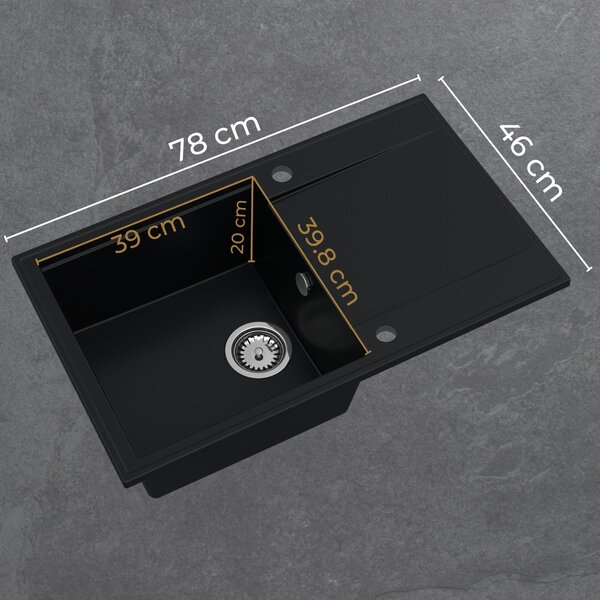 SINK Quality Quality Sink55 gránit mosogató, 780x460x215 mm + grafit szifon, bézs, SKQ-SINK.P.1KDOL.XB