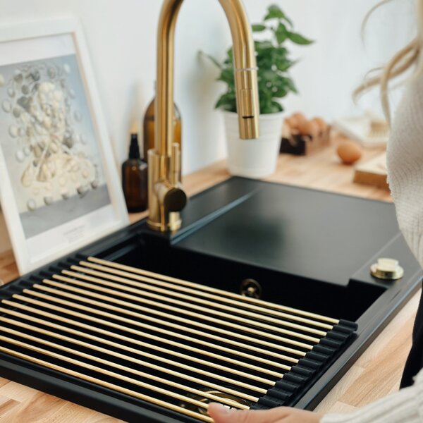 SINK Quality Quality Sink55 gránit mosogató, 680x460x215 mm + arany szifon, bézs, SKQ-SINK.P.1KDO.XG