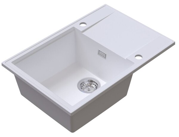 SINK Quality Quality Sink55 gránit mosogató, 680x460x215 mm + króm szifon, fehér, SKQ-SINK.W.1KDO.X