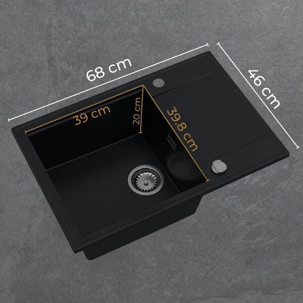 SINK Quality Quality Sink55 gránit mosogató, 680x460x215 mm + arany szifon, bézs, SKQ-SINK.P.1KDO.XG