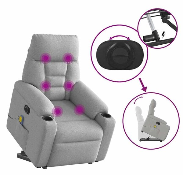 VidaXL Elektromos álló masszázsfotel felhőszürke szövet