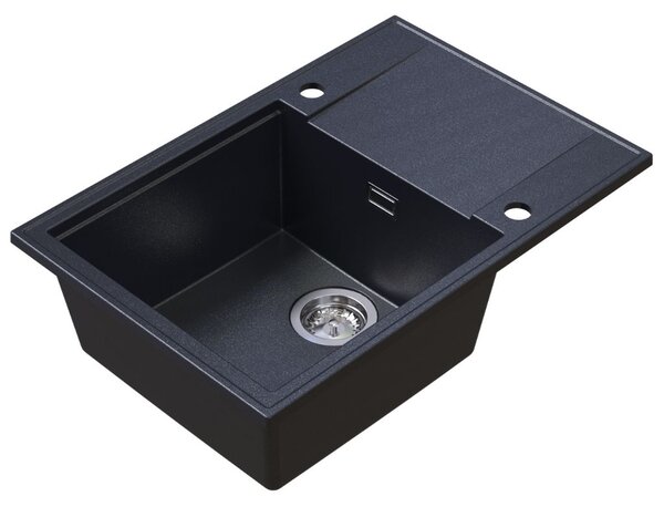 SINK Quality Quality Sink55 gránit mosogató, 680x460x215 mm + króm szifon, fekete pettyes, SKQ-SINK.B.1KDO.X