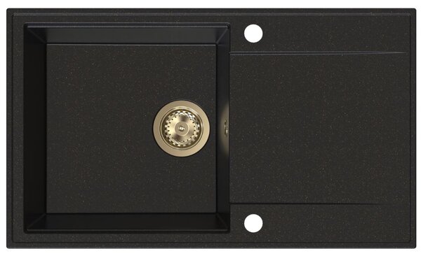SINK Quality Quality Sink55 gránit mosogató, 780x460x215 mm + arany szifon, fekete, arany pöttyökkel, SKQ-SINK.L.1KDOL.XG