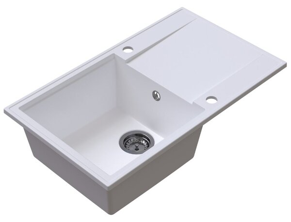 SINK Quality Quality Sink55 mosogató, gránit konyhai mosogató 780x460x215 mm + grafit szifon, fehér, SKQ-SINK.W.1KDOL.XB