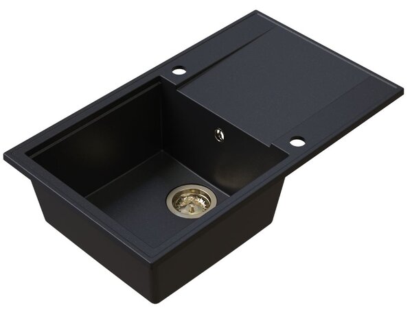 SINK Quality Quality Sink55 gránit mosogató, 780x460x215 mm + arany szifon, fekete, arany pöttyökkel, SKQ-SINK.L.1KDOL.XG
