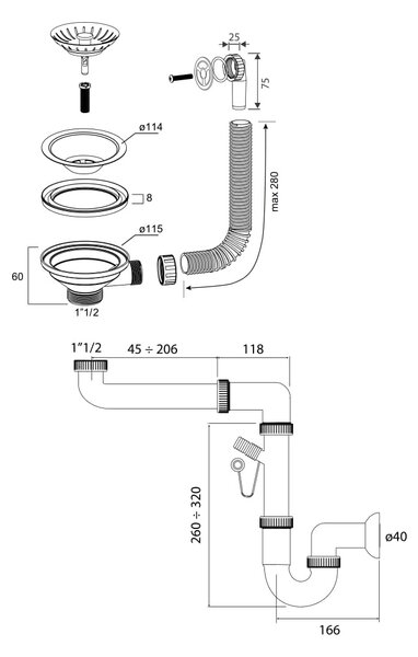 SINK Quality Quality Sink55 gránit mosogató, 780x460x215 mm + grafit szifon, bézs, SKQ-SINK.P.1KDOL.XB