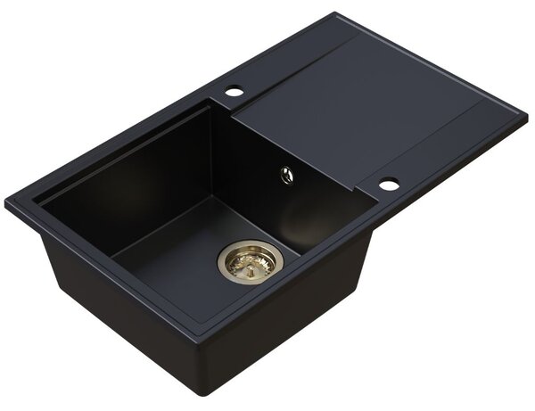 SINK Quality Quality Sink55 gránit mosogató, 780x460x215 mm + arany szifon, fekete, SKQ-SINK.C.1KDOL.XG