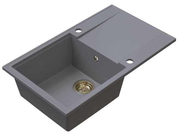 SINK Quality Quality Sink55 gránit mosogató, 780x460x215 mm + arany szifon, szürke, SKQ-SINK.D.1KDOL.XG