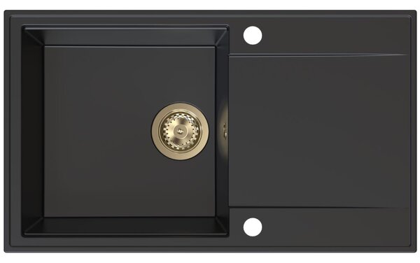 SINK Quality Quality Sink55 gránit mosogató, 780x460x215 mm + arany szifon, fekete, SKQ-SINK.C.1KDOL.XG