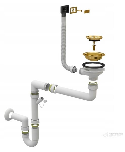 SINK Quality Quality Sink55 gránit mosogató, 620x460x215 mm + arany szifon, fekete pettyes, SKQ-SINK.B.1KKO.XG