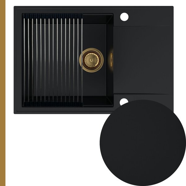 SINK Quality Quality Sink55 gránit mosogató, 680x460x215 mm + arany szifon, fekete, SKQ-SINK.C.1KDO.XG