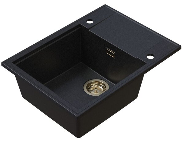SINK Quality Quality Sink55 mosogató, gránit konyhai mosogató 620x460x215 mm + arany szifon, grafit, SKQ-SINK.G.1KKO.XG