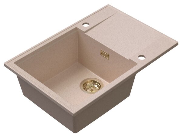 SINK Quality Quality Sink55 gránit mosogató, 680x460x215 mm + arany szifon, bézs, SKQ-SINK.P.1KDO.XG