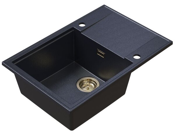 SINK Quality Quality Sink55 gránit mosogató, 680x460x215 mm + arany szifon, fekete pettyes, SKQ-SINK.B.1KDO.XG