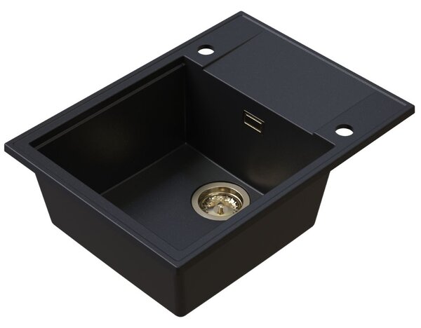 SINK Quality Quality Sink55 gránit mosogató, 620x460x215 mm + arany szifon, fekete, arany pöttyökkel, SKQ-SINK.L.1KKO.XG