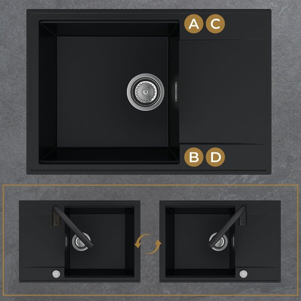 SINK Quality Quality Sink55 gránit mosogató, 680x460x215 mm + arany szifon, bézs, SKQ-SINK.P.1KDO.XG