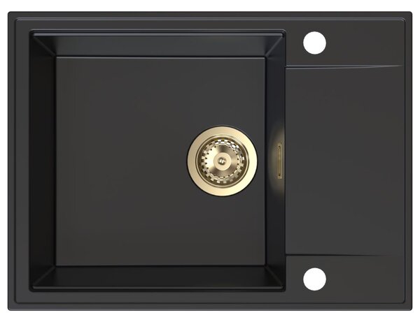 SINK Quality Quality Sink55 gránit mosogató, 620x460x215 mm + arany szifon, fekete, SKQ-SINK.C.1KKO.XG