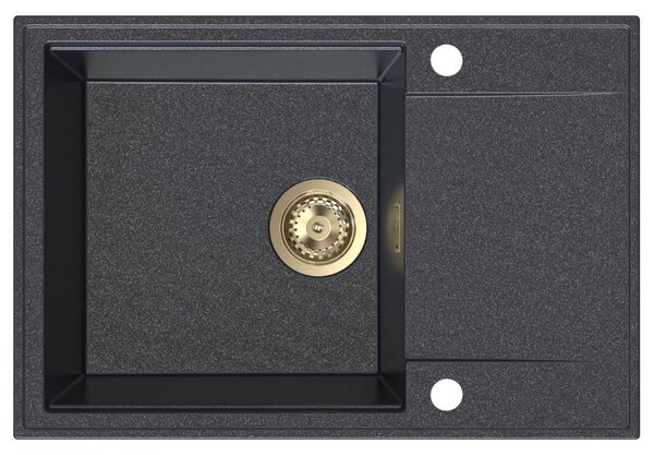 SINK Quality Quality Sink55 gránit mosogató, 680x460x215 mm + arany szifon, fekete pettyes, SKQ-SINK.B.1KDO.XG
