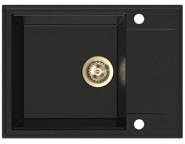 SINK Quality Quality Sink55 gránit mosogató, 620x460x215 mm + arany szifon, fekete, arany pöttyökkel, SKQ-SINK.L.1KKO.XG