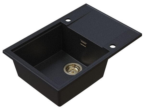 SINK Quality Quality Sink55 mosogató, gránit konyhai mosogató 680x460x215 mm + arany szifon, grafit, SKQ-SINK.G.1KDO.XG