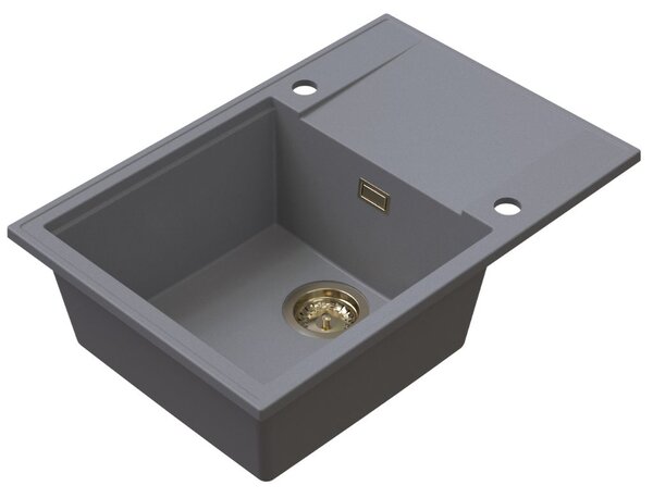 SINK Quality Quality Sink55 gránit mosogató, 680x460x215 mm + arany szifon, szürke, SKQ-SINK.D.1KDO.XG
