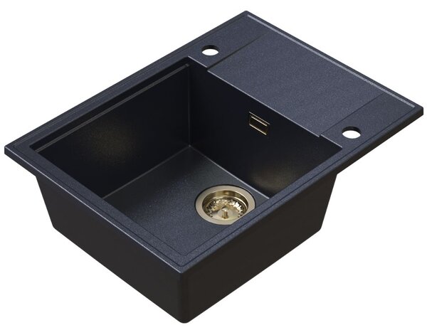 SINK Quality Quality Sink55 gránit mosogató, 620x460x215 mm + arany szifon, fekete pettyes, SKQ-SINK.B.1KKO.XG