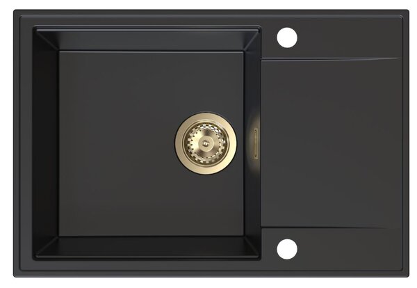 SINK Quality Quality Sink55 gránit mosogató, 680x460x215 mm + arany szifon, fekete, SKQ-SINK.C.1KDO.XG