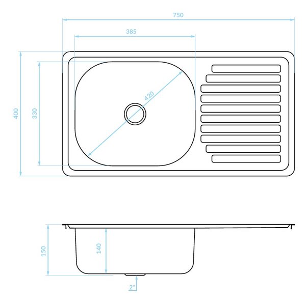 Kuchinox Trafis, 1 rekeszes rozsdamentes mosogató 750x400x150 mm, acél, LAV-SKN_011T