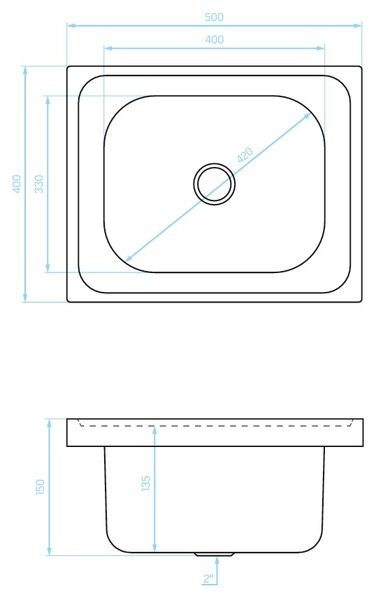 Kuchinox EKO, 1 rekeszes rozsdamentes mosogató szekrényhez 500x400x150 mm, acél, LAV-SKE_010T
