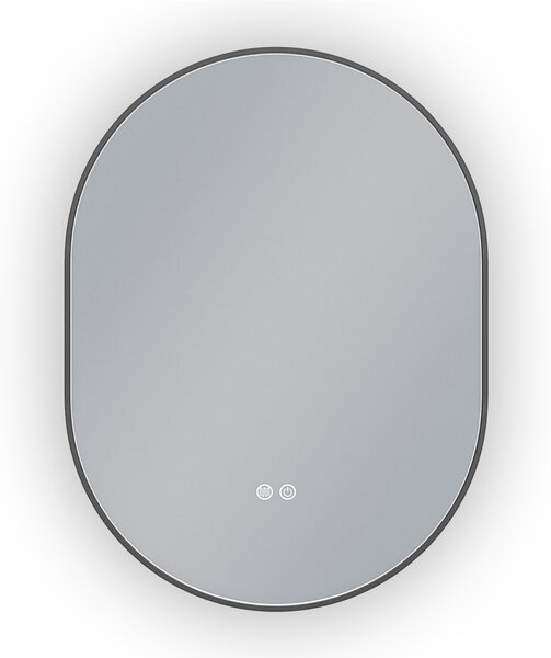 Erga Freya, ovális LED tükör 60x80cm fekete fém keretben, 3 világos szín, háttérvilágítás, páramentes fűtőpárna, ERG-V01-FREYA-6080-BK