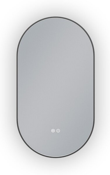 Erga Freya, ovális LED tükör 50x90cm fekete fém keretben, 3 világos szín, háttérvilágítás, páramentes fűtőpárna, ERG-V01-FREYA-5090-BK