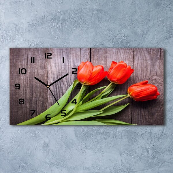 Vízszintes üvegóra Piros tulipánok