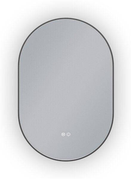 Erga Freya, ovális LED tükör 60x90cm fekete fém keretben, 3 világos szín, háttérvilágítás, páramentes fűtőpárna, ERG-V01-FREYA-6090-BK
