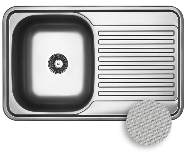 Kuchinox Faro, 1 rekeszes rozsdamentes mosogató 780x480x185 mm, rovátkolt felület, acél, LAV-SKH_311T