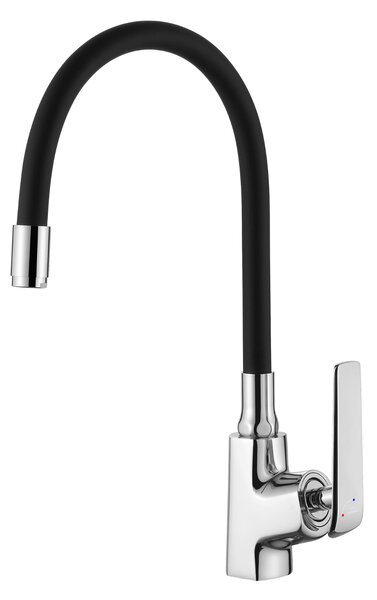 Invena Ligaria, magas mosogatós csaptelep elasztikus karral, Eco Start rendszerrel, matt króm-fekete, INV-BZ-39-008-L