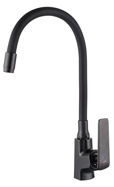 Invena Ligaria, magas mosogatós csaptelep elasztikus karral, Eco Start rendszerrel, matt fekete, INV-BZ-39-004-L