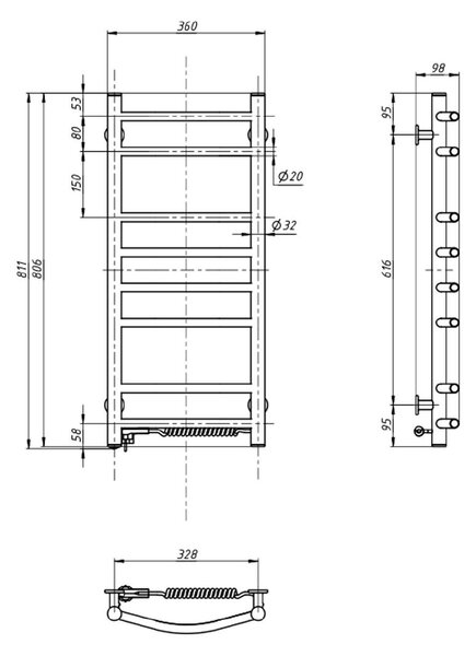 Aqualine Aqualine, SUPE elektromos törölközőszárító, 360x800mm, 107W, fehér, SU140