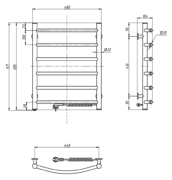Aqualine Aqualine, SUPE elektromos törölközőtartó, 480x600mm, 148W, fehér, SU148