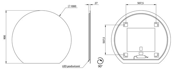 Sapho Sapho, DARA CUT LED háttérvilágítású tükör 20W, ø 100x90cm, fűtőfólia, 34900CI