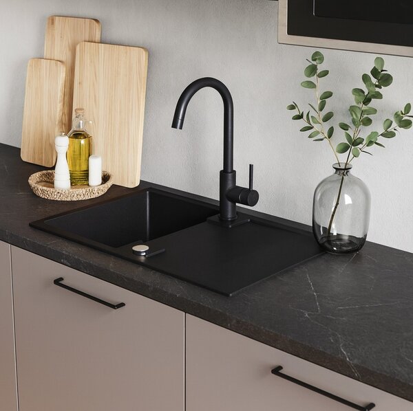 Kuchinox Rab, 1 rekeszes gránit mosogató 760x440x160 mm, fekete pettyes, LAV-SBF_711Y