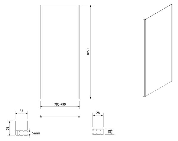 Aqualine Aqualine, AMADEO téglalap alakú zuhanyparaván 1100x800mm L/P változat, Téglaüveg, BTS110BTP80