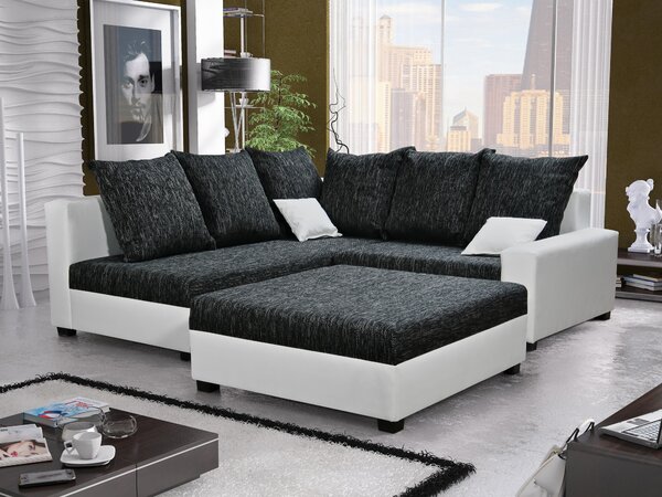 Sarok kanapé Monica (fekete + fehér) (taburettel) (B). 616019