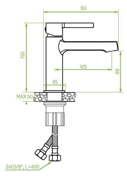 Laveo Alita, mosdó csaptelep h-150, króm, LAV-BVA_022D